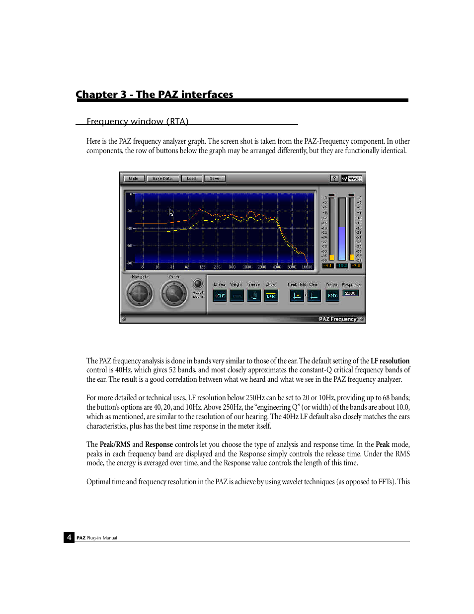 Chapter 3 -the paz interfaces, Frequency window (rta), Chapter 3 - the paz interfaces | Waves Psychoacoustic Analyzer PAZ User Manual | Page 5 / 9