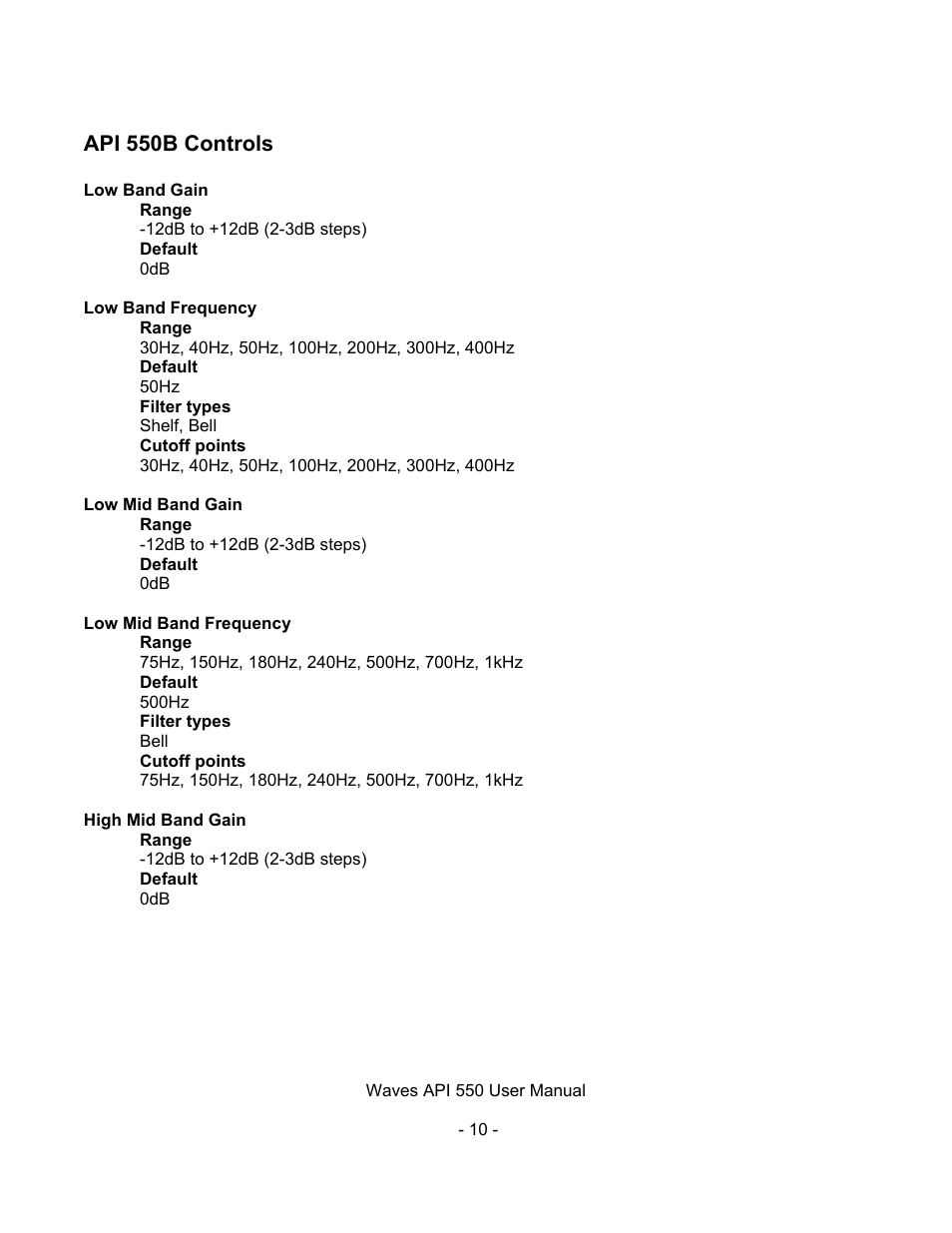 Api 550b controls | Waves API 550 User Manual | Page 10 / 20