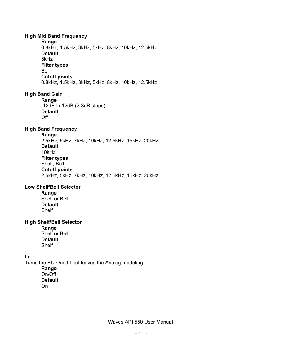 Waves API 550 User Manual | Page 11 / 20