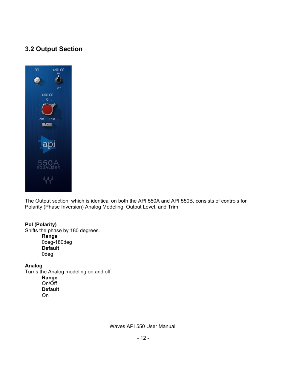 2 output section, Utput, Ection | Waves API 550 User Manual | Page 12 / 20