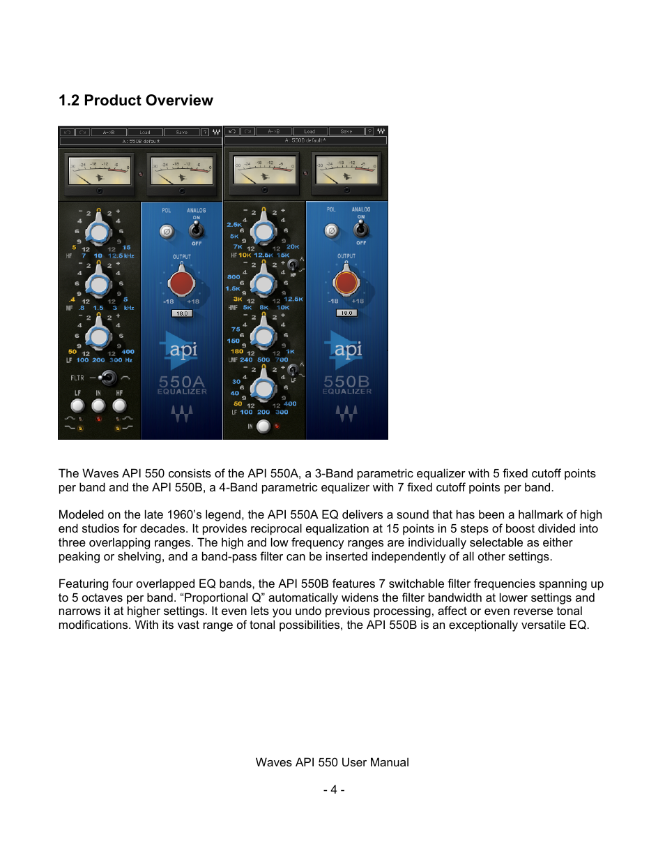 2 product overview, Roduct, Verview | Waves API 550 User Manual | Page 4 / 20