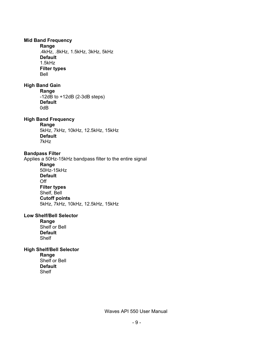 Waves API 550 User Manual | Page 9 / 20