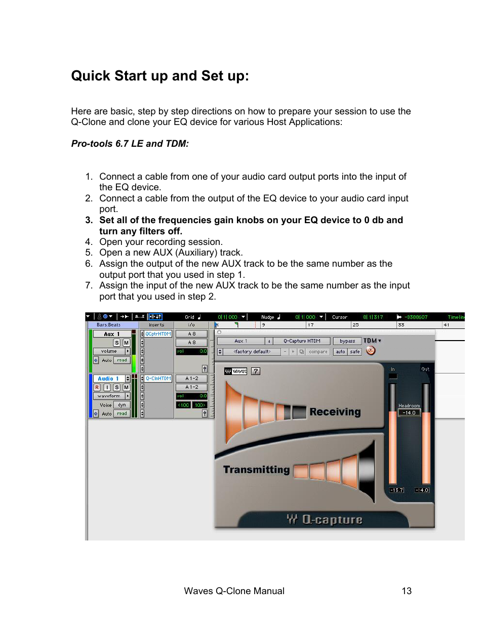 Quick start up and set up, Pro-tools 6.7 le and tdm | Waves EQ Sampling System Q-Clone User Manual | Page 13 / 34