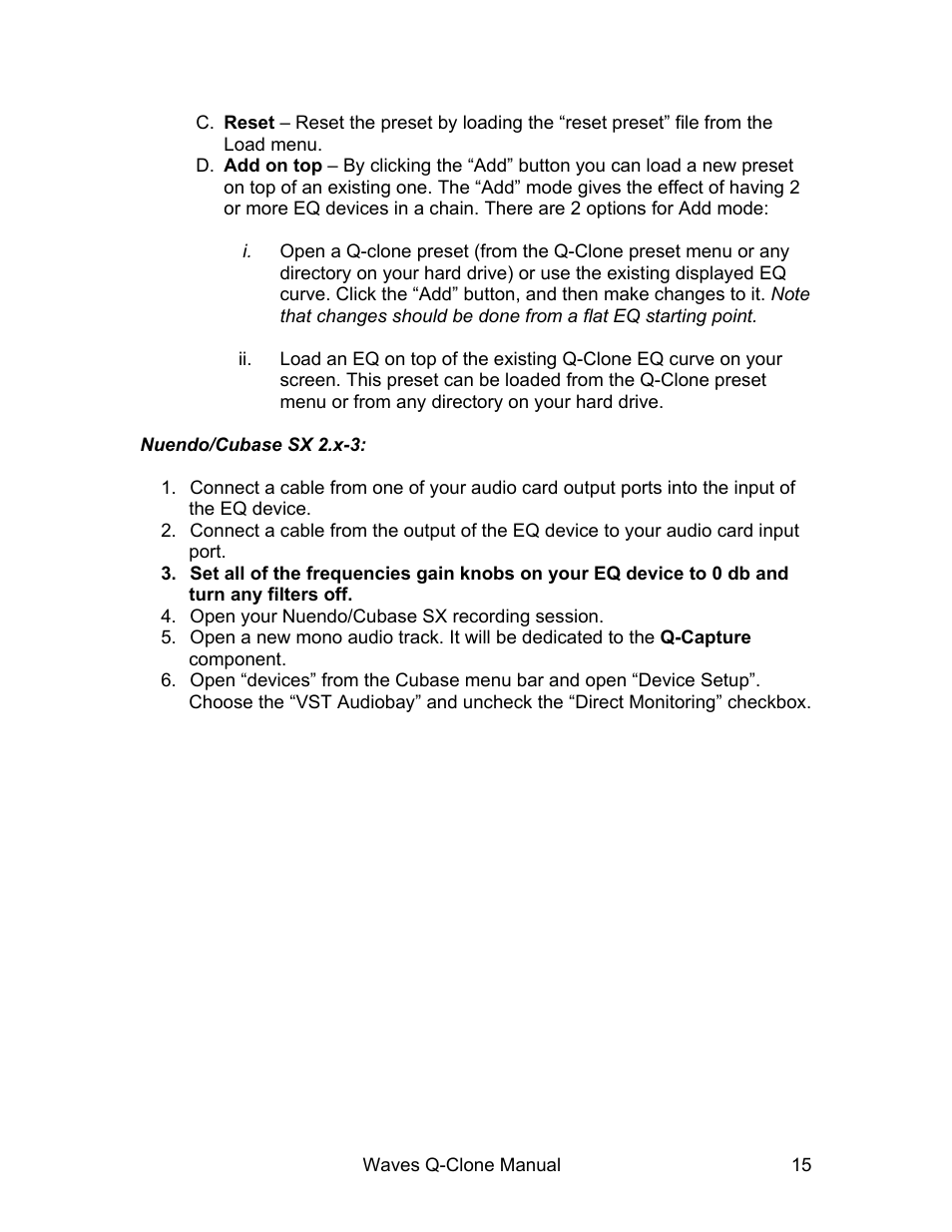 Nuendo/cubase sx 2.x-3 | Waves EQ Sampling System Q-Clone User Manual | Page 15 / 34