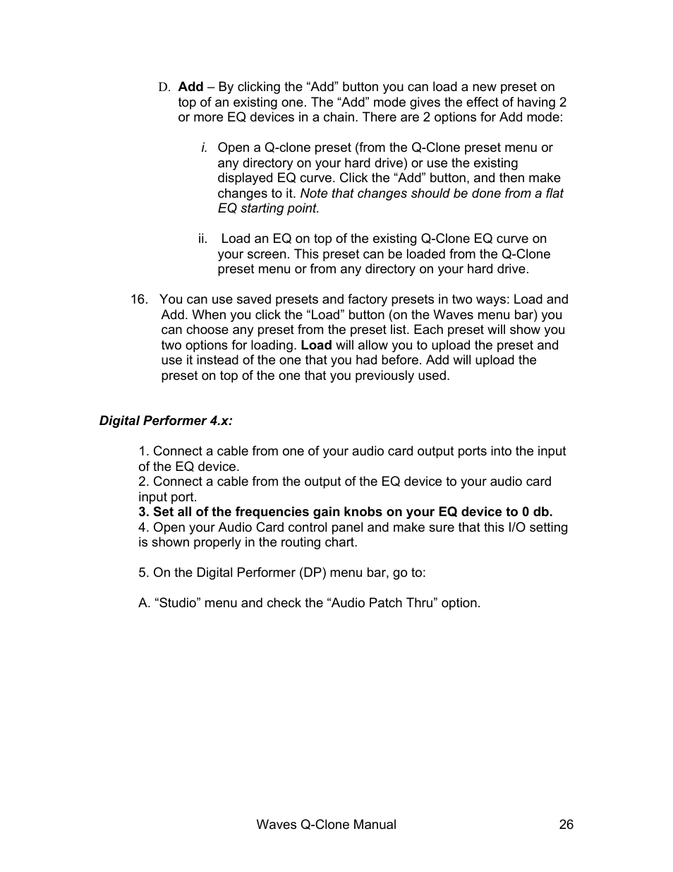 Digital performer 4.x | Waves EQ Sampling System Q-Clone User Manual | Page 26 / 34