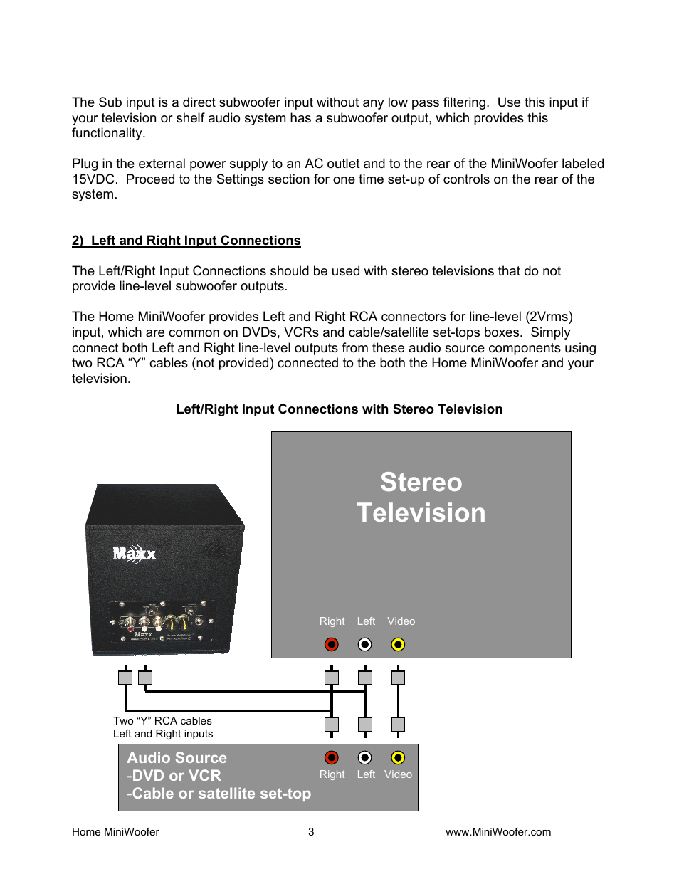 Stereo television | Waves MiniWoofer User Manual | Page 3 / 9