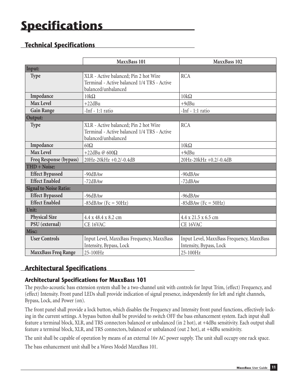 Specifications | Waves MaxxBass 102 User Manual | Page 15 / 18