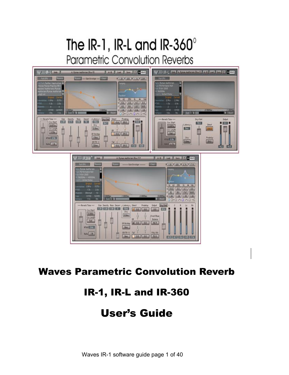 Waves Parametric Convolution Reverb IR-L User Manual | 40 pages