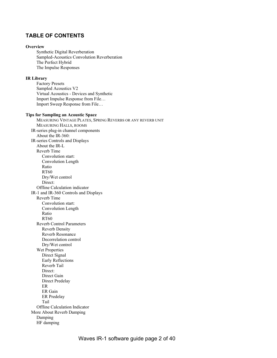 Waves Parametric Convolution Reverb IR-L User Manual | Page 2 / 40