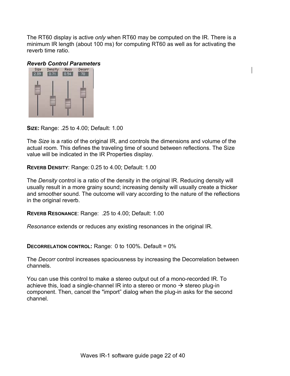 Reverb control parameters | Waves Parametric Convolution Reverb IR-L User Manual | Page 22 / 40