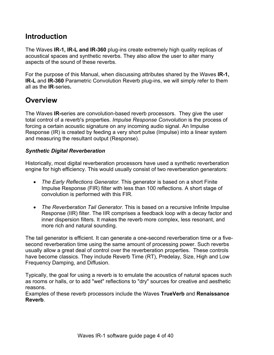 Introduction, Overview | Waves Parametric Convolution Reverb IR-L User Manual | Page 4 / 40