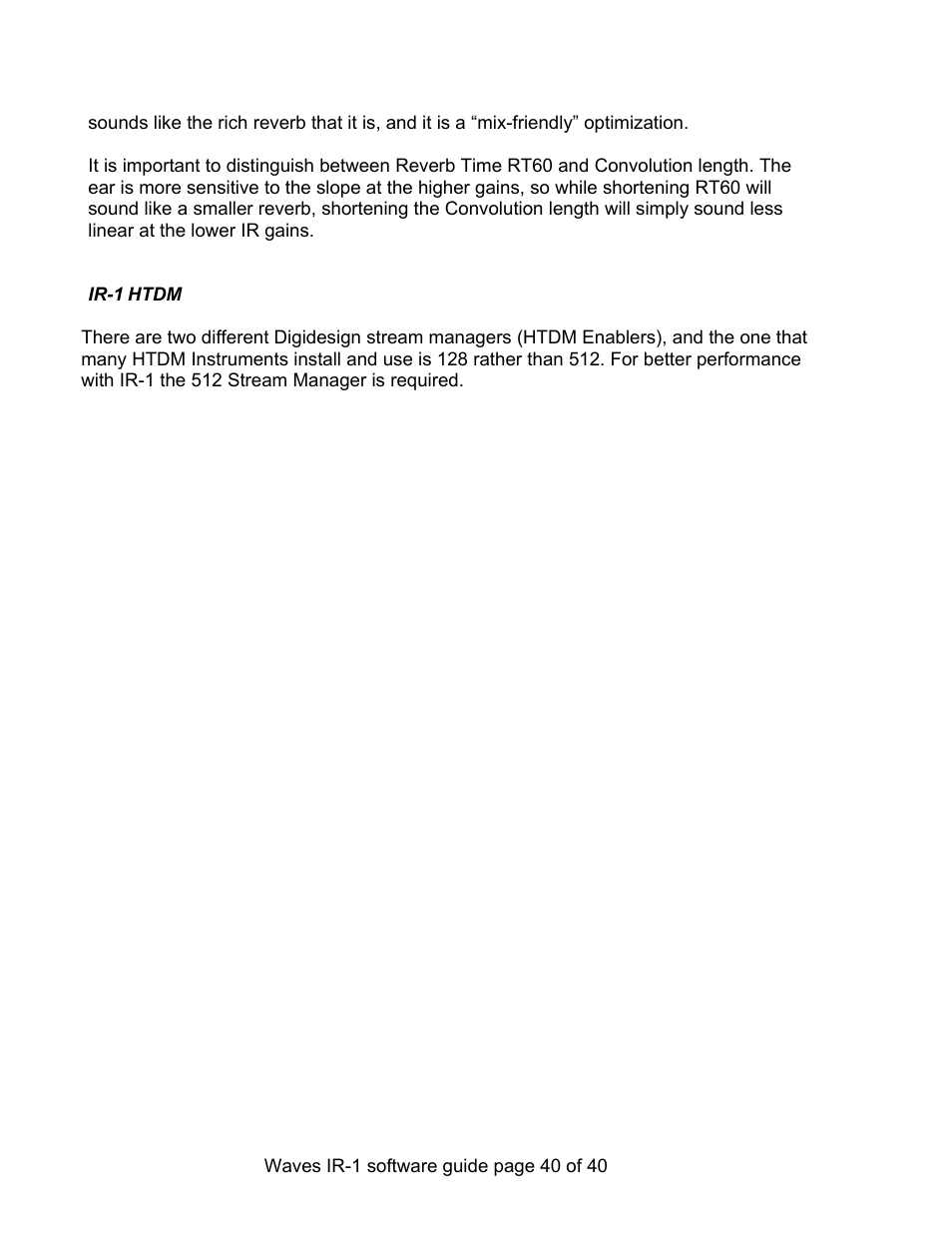 Ir-1 htdm | Waves Parametric Convolution Reverb IR-L User Manual | Page 40 / 40