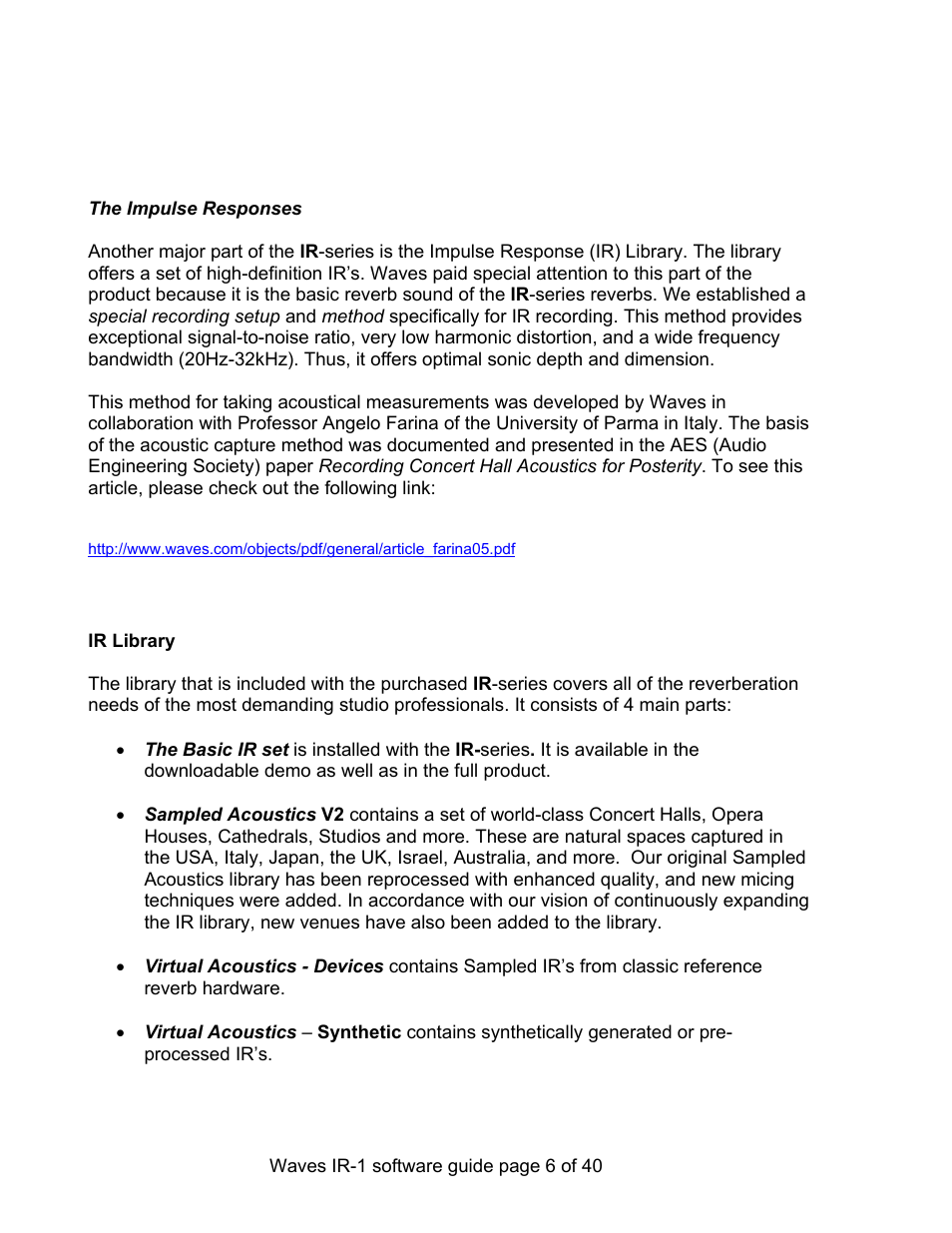 Waves Parametric Convolution Reverb IR-L User Manual | Page 6 / 40