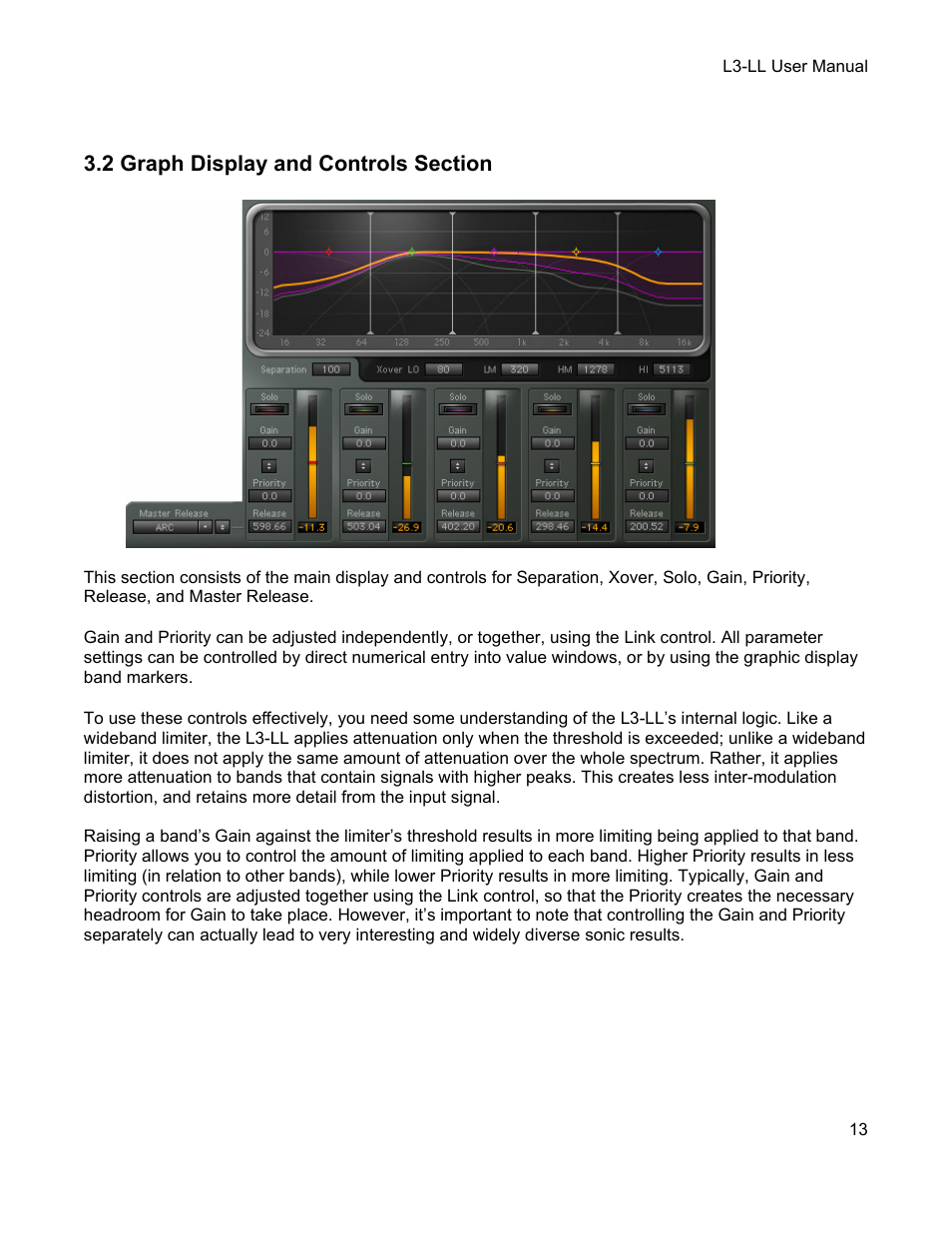 2 graph display and controls section, Raph, Isplay and | Ontrols, Ection | Waves Multimaximizer L3-LL User Manual | Page 13 / 26