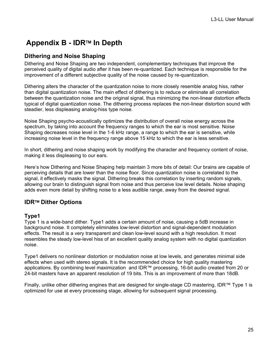 Appendix b - idr( in depth, Dithering and noise shaping, Idr( dither options | Appendix b - idr, In depth, Dither options, Appendix b - idr ™ in depth | Waves Multimaximizer L3-LL User Manual | Page 25 / 26