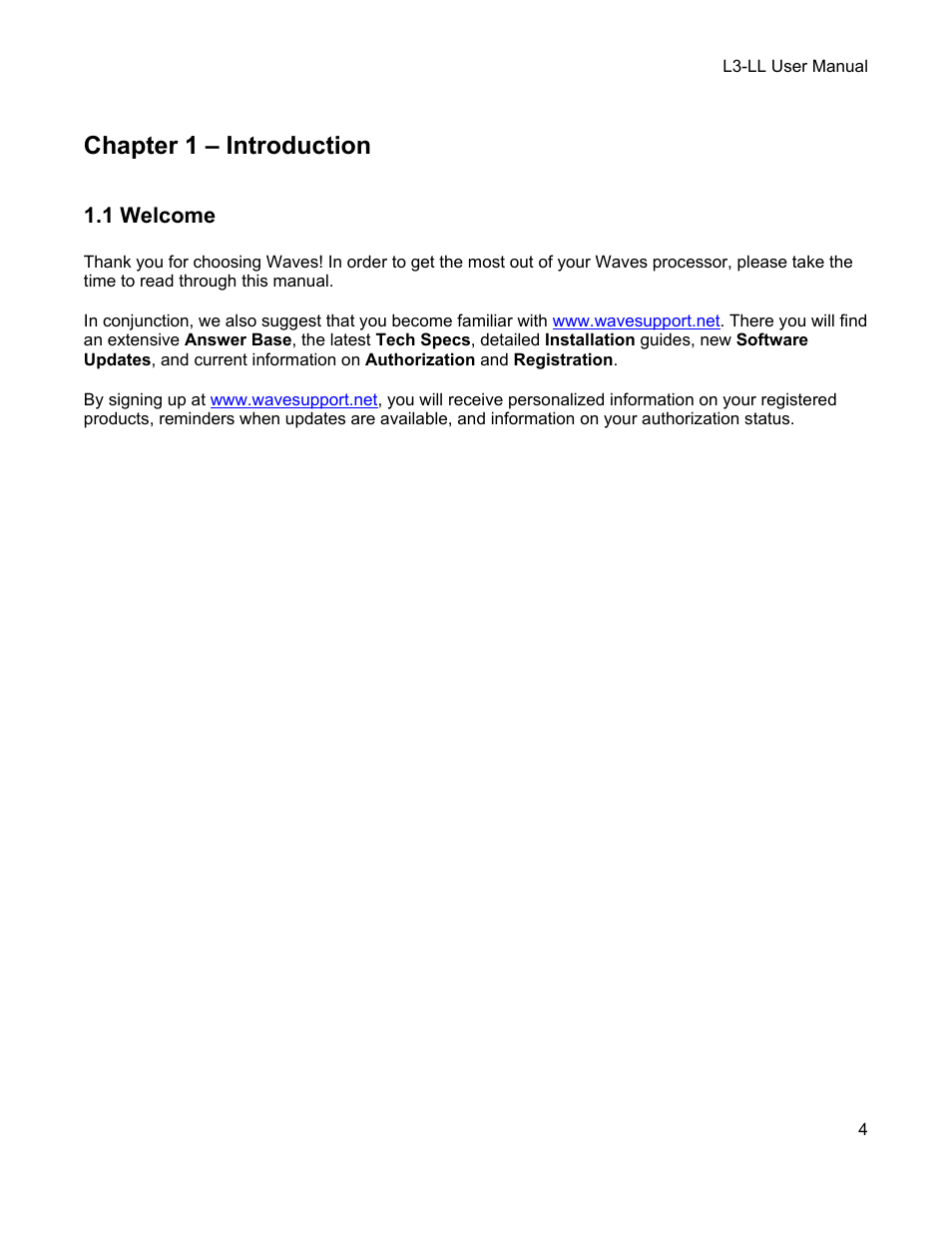 Chapter 1 – introduction, 1 welcome, Elcome | Waves Multimaximizer L3-LL User Manual | Page 4 / 26