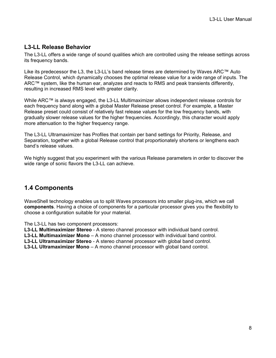 L3-ll release behavior, 4 components, Omponents | Waves Multimaximizer L3-LL User Manual | Page 8 / 26