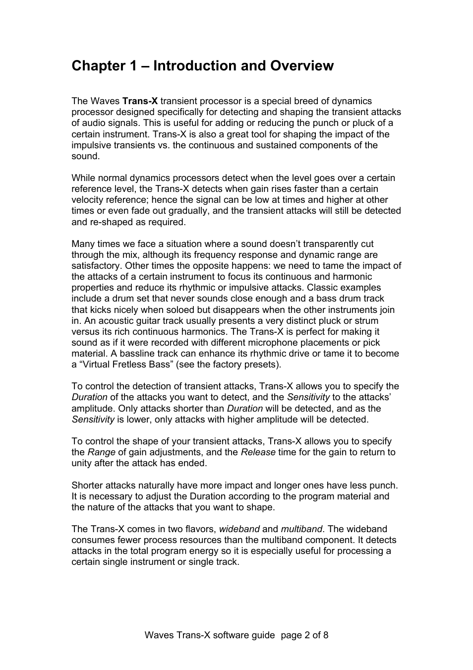 1 – introduction and overview, Chapter 1 – introduction and overview | Waves Trans-X User Manual | Page 2 / 8
