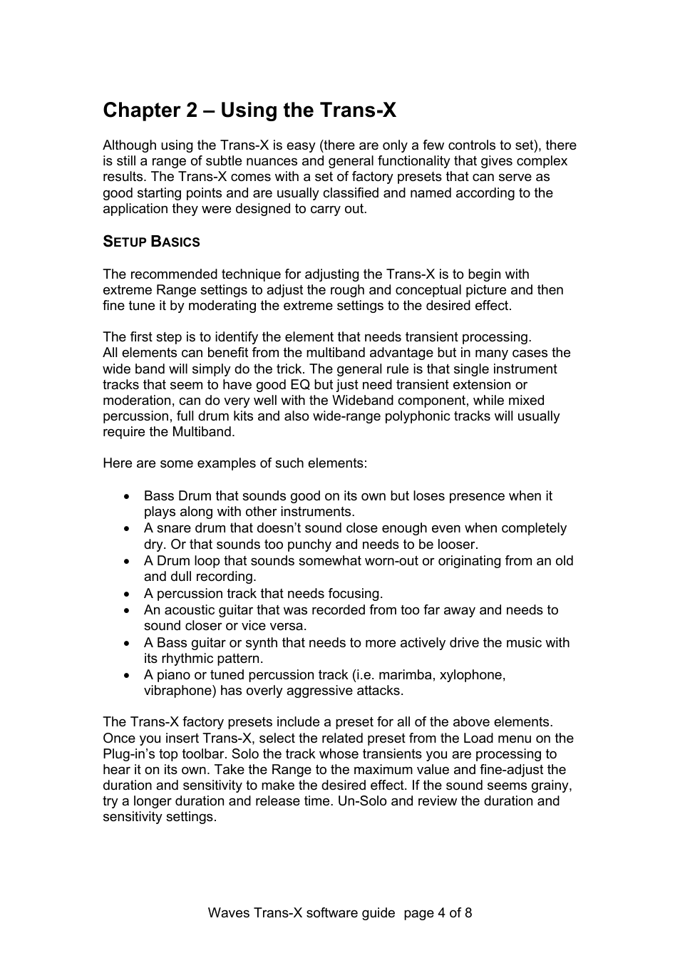 2 – using the trans-x, Chapter 2 – using the trans-x | Waves Trans-X User Manual | Page 4 / 8