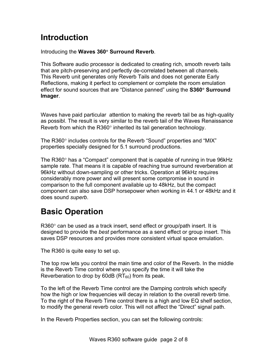 Introduction, Basic operation | Waves Parametric Convolution Reverb IR-360 User Manual | Page 2 / 8