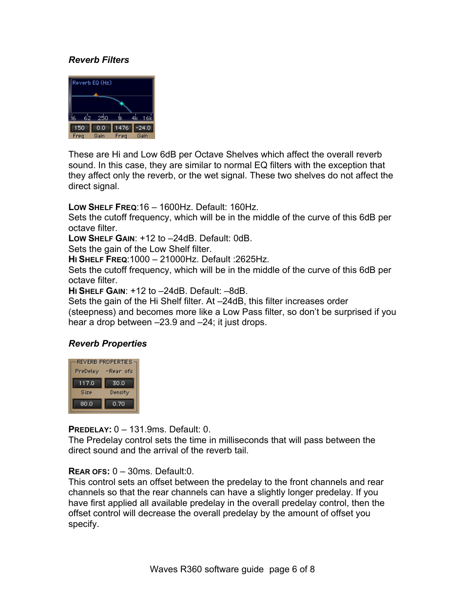 Reverb filters, Reverb properties | Waves Parametric Convolution Reverb IR-360 User Manual | Page 6 / 8