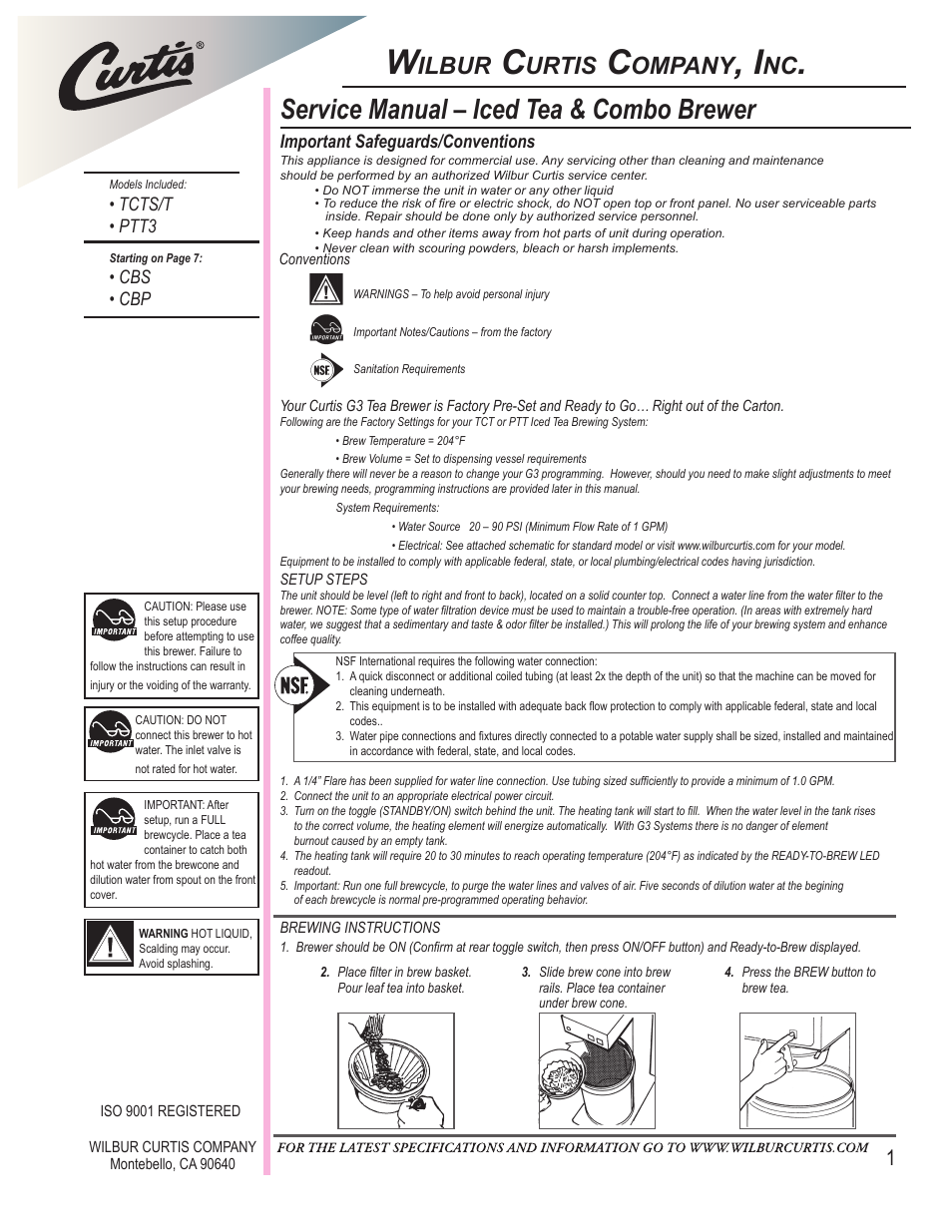 Wibur Curtis Company PTT3 User Manual | 16 pages