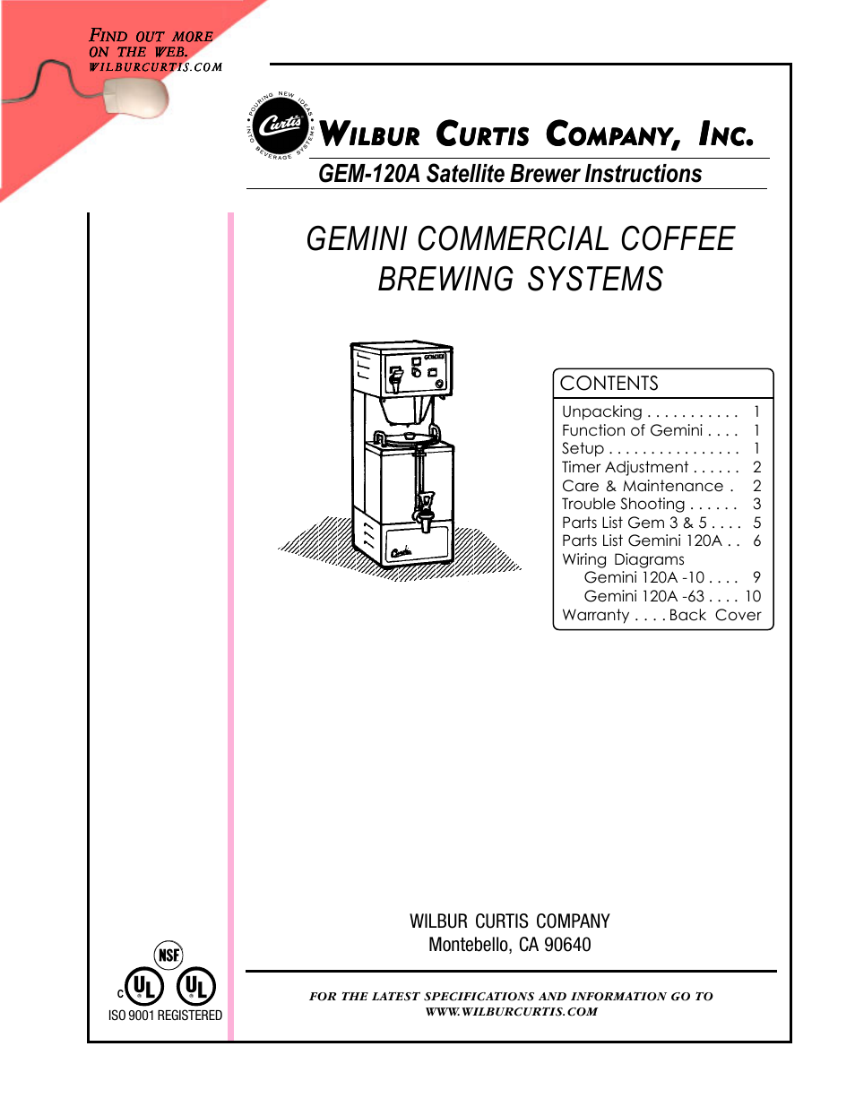 Wibur Curtis Company CA 90640 User Manual | 12 pages