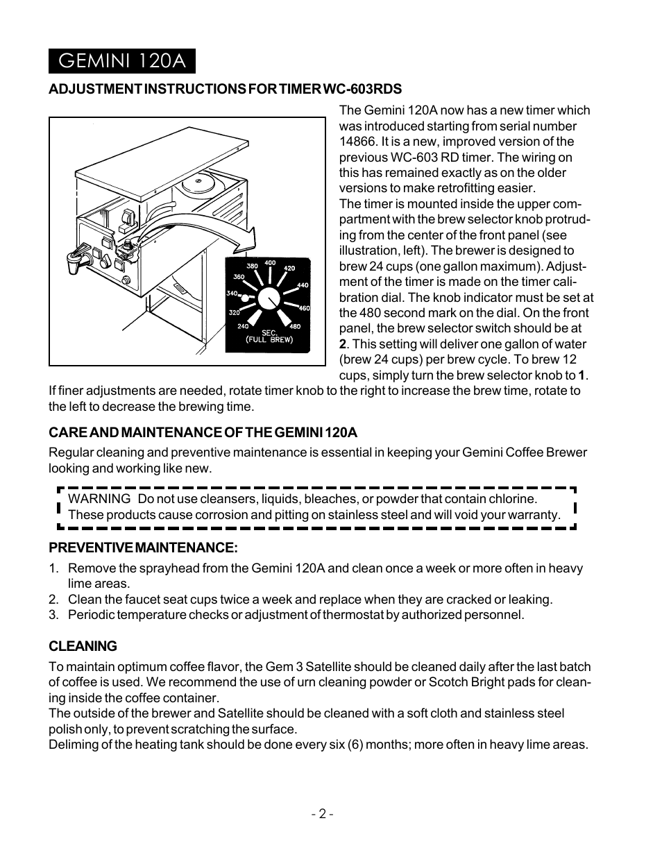 Gemini 120a | Wibur Curtis Company CA 90640 User Manual | Page 4 / 12