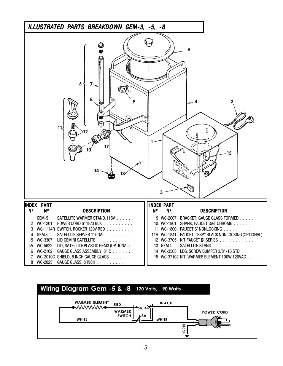 Illustra, Wiring diagram gem -5 & -8 | Wibur Curtis Company CA 90640 User Manual | Page 7 / 12