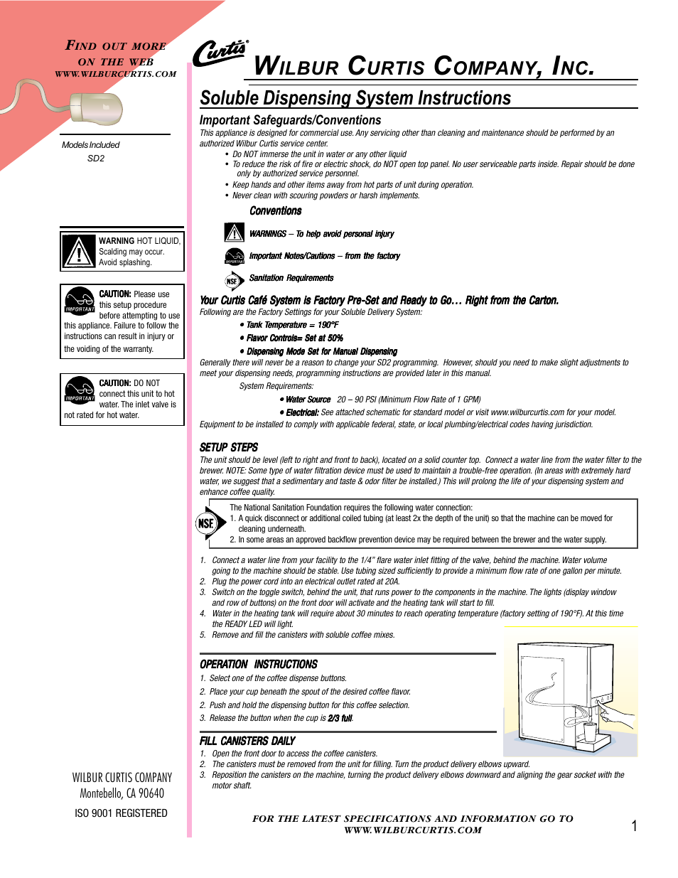 Wibur Curtis Company SD2 User Manual | 8 pages
