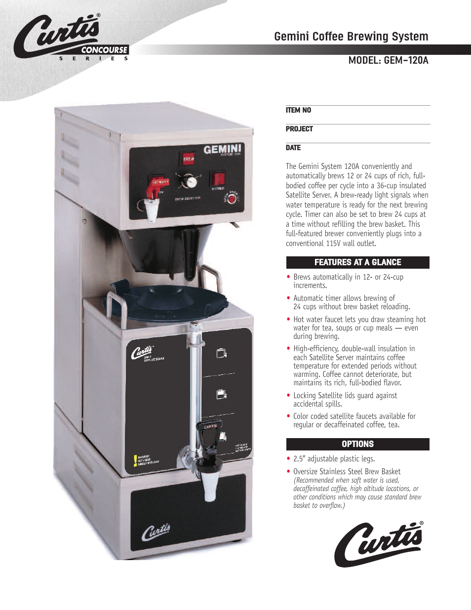 Wibur Curtis Company GEM-120A User Manual | 2 pages