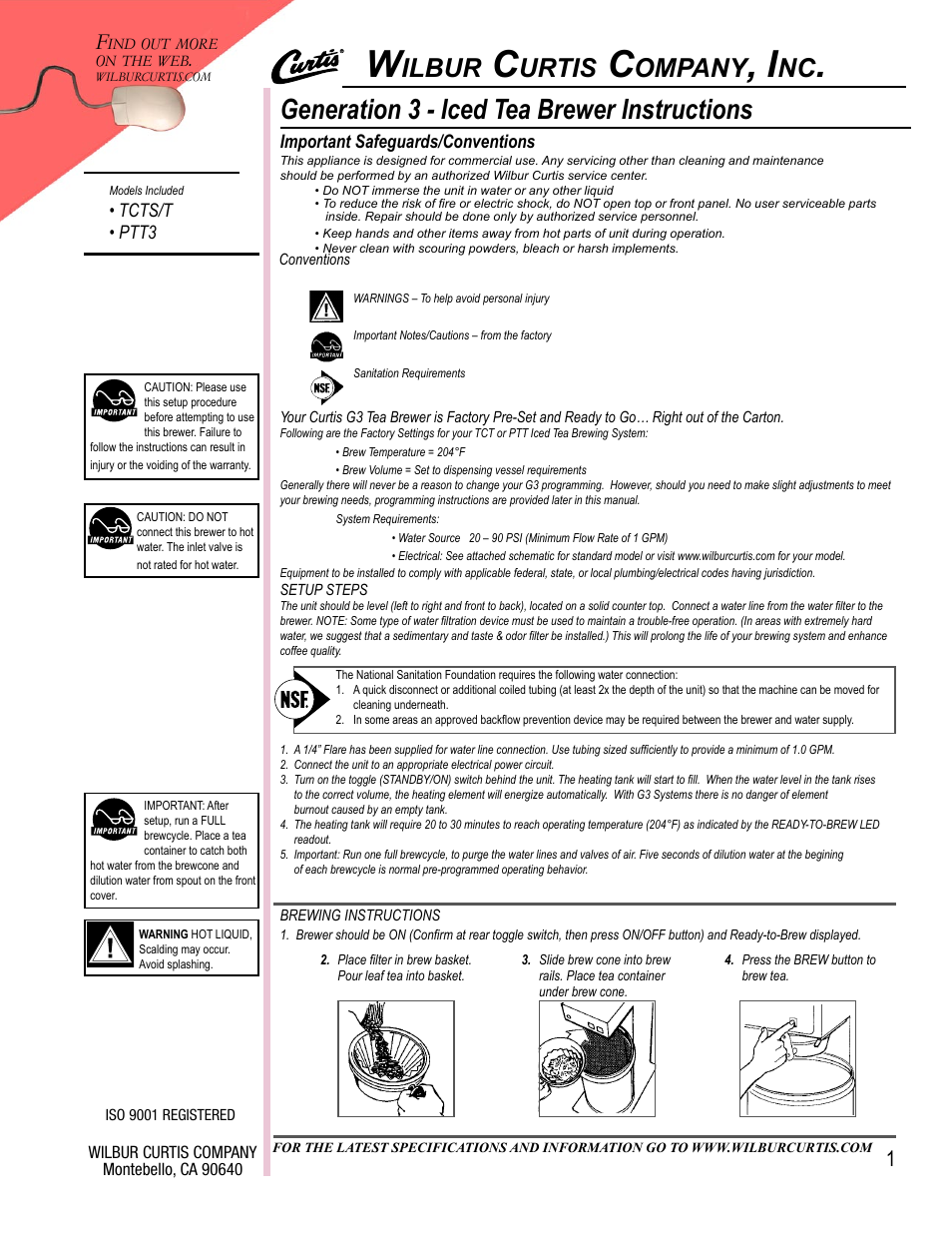 Wibur Curtis Company TCTS/T User Manual | 6 pages