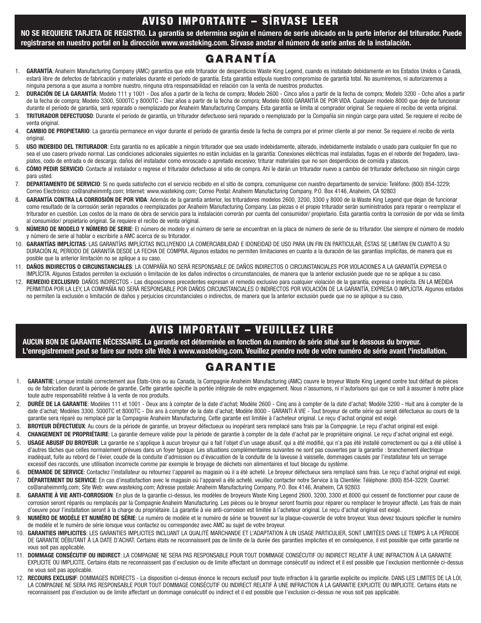 Waste King 1001 User Manual | Page 2 / 2
