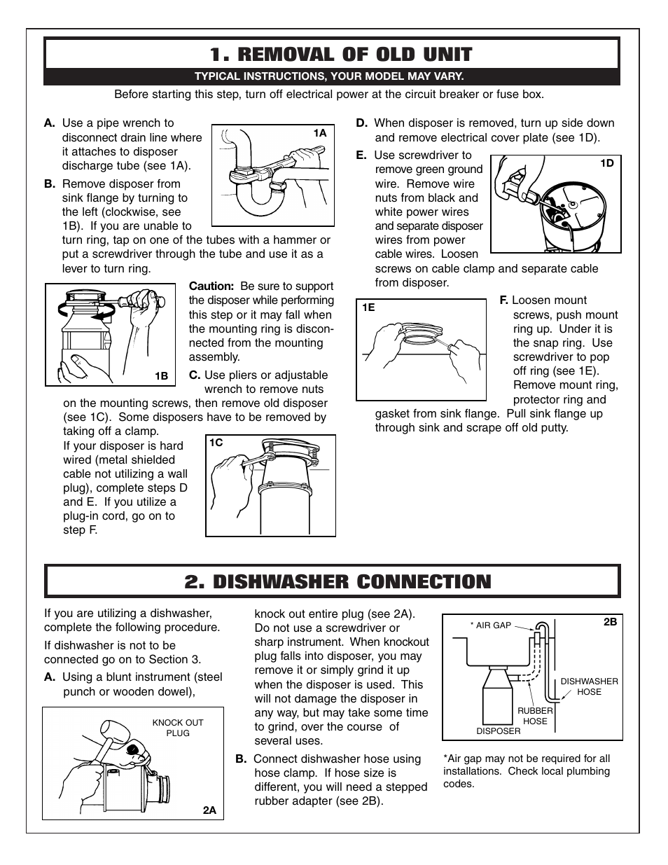 Removal of old unit 2. dishwasher connection | Waste King WLC-100 User Manual | Page 3 / 8