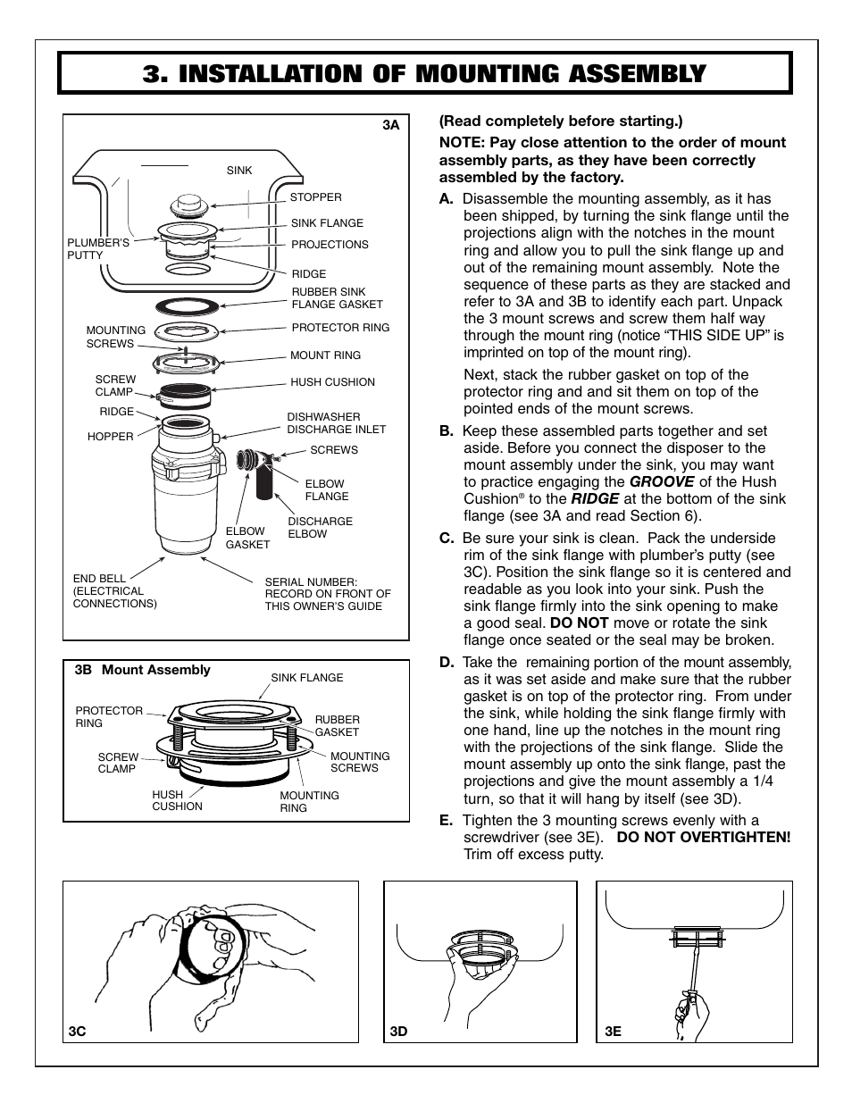 Installation of mounting assembly | Waste King WLC-100 User Manual | Page 4 / 8
