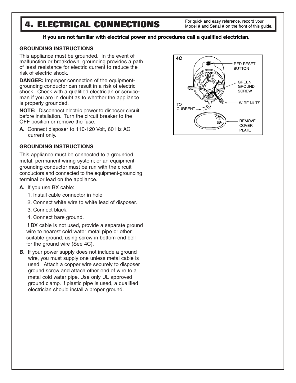 Electrical connections | Waste King WLC-100 User Manual | Page 5 / 8