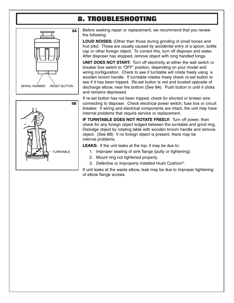 Troubleshooting | Waste King WLC-100 User Manual | Page 7 / 8
