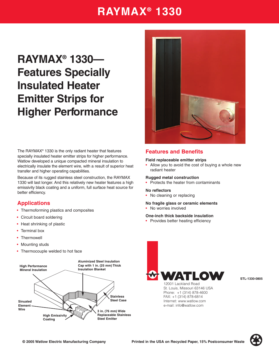 Watlow Electric RAYMAX 1330 User Manual | 2 pages