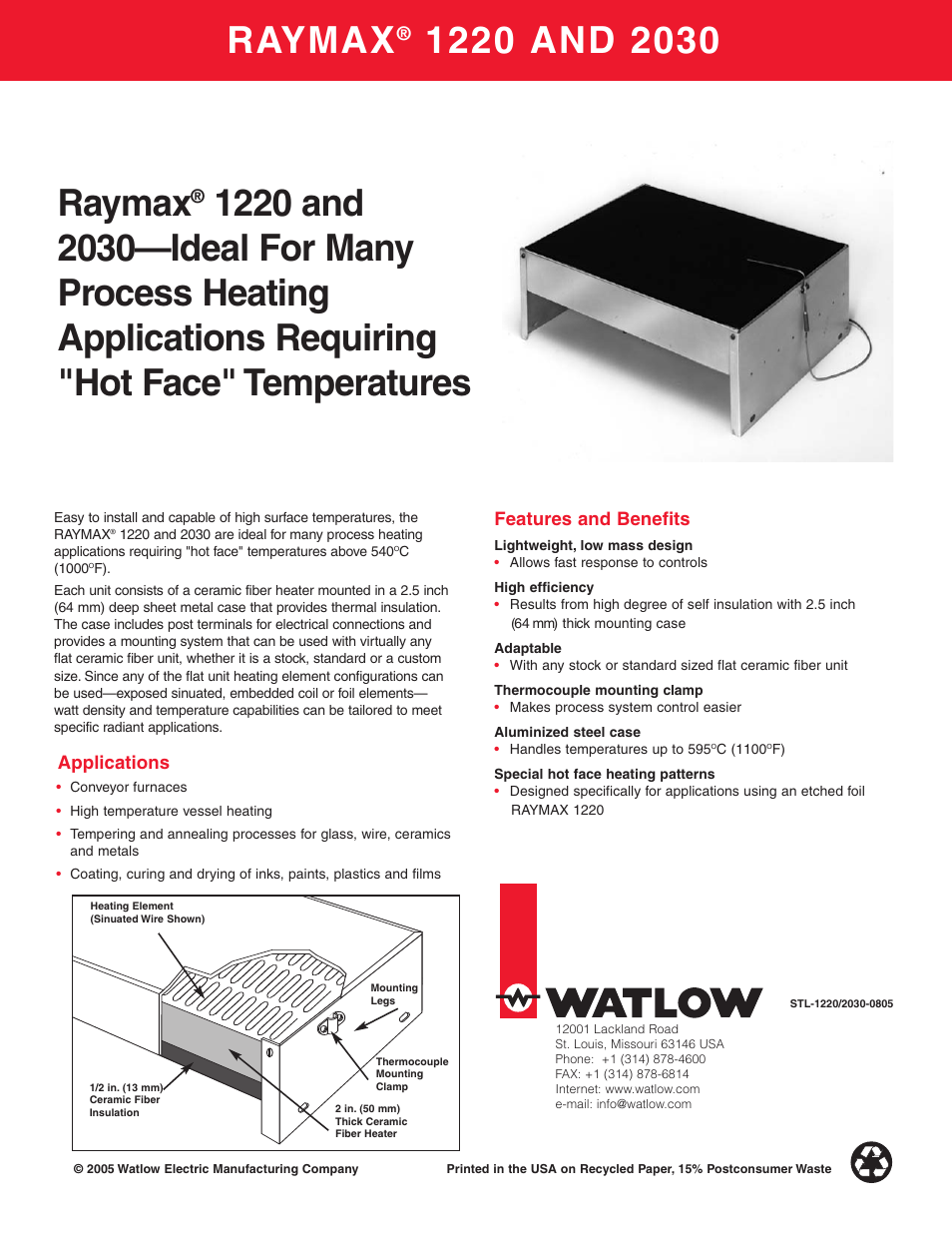 Watlow Electric RAYMAX 1220 User Manual | 2 pages