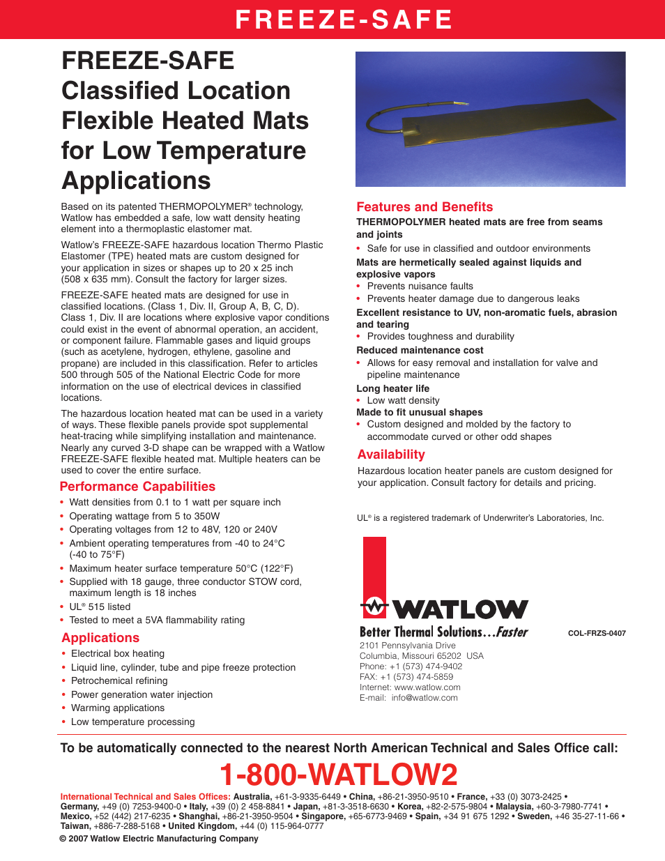 Watlow Electric FREEZE-SAFE User Manual | 1 page