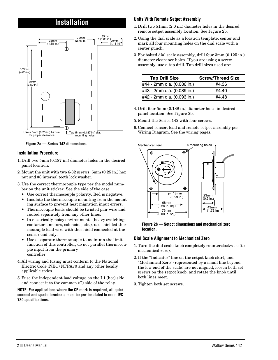 Installation | Watlow Series 142 User Manual | Page 2 / 8