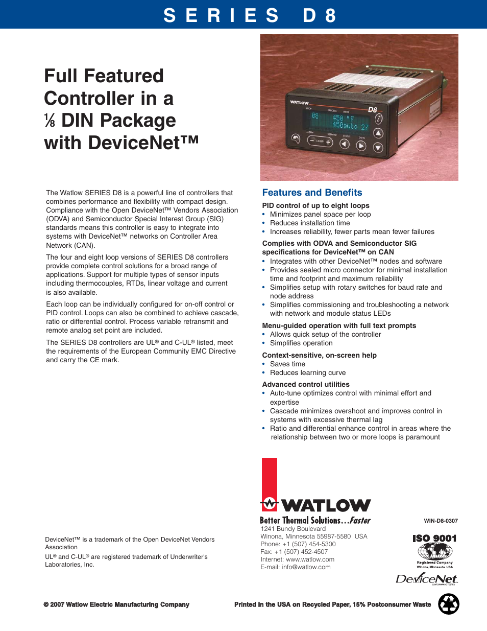 Watlow Electric Controller Series D8 User Manual | 4 pages