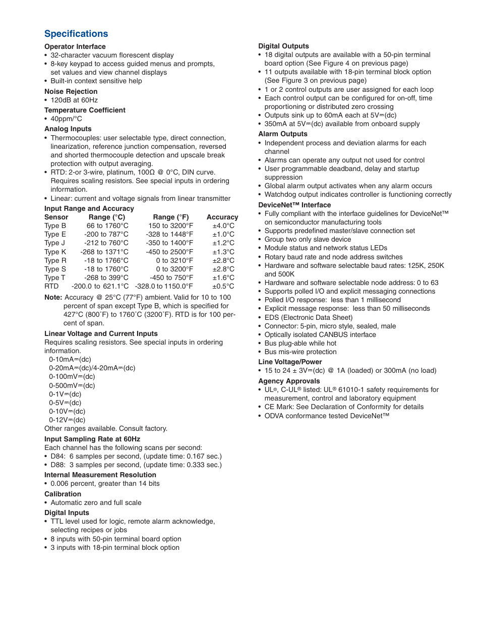 Specifications | Watlow Electric Controller Series D8 User Manual | Page 3 / 4