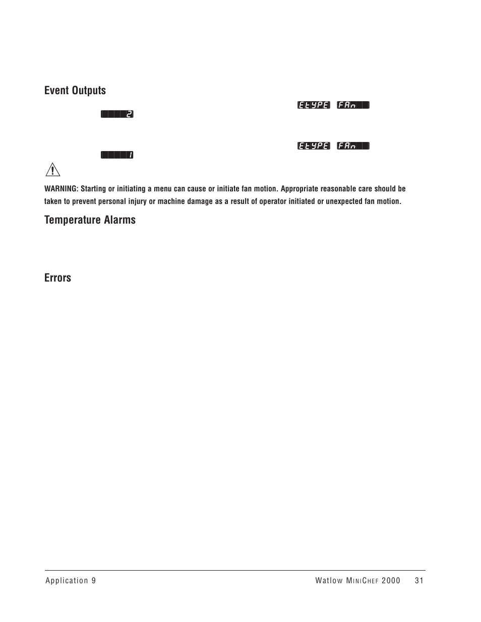 Event outputs, Temperature alarms, Errors | Watlow MINICHEF Convection Oven Application User Manual | Page 33 / 40