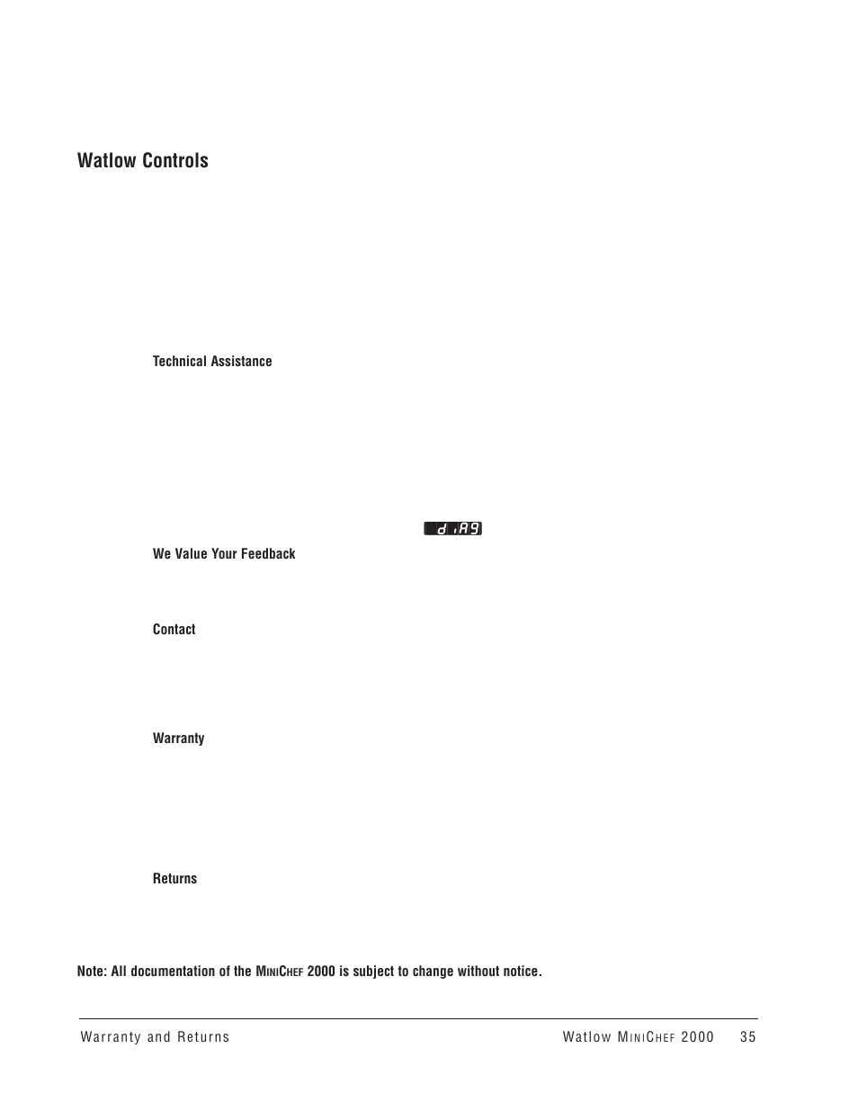Watlow controls | Watlow MINICHEF Convection Oven Application User Manual | Page 37 / 40