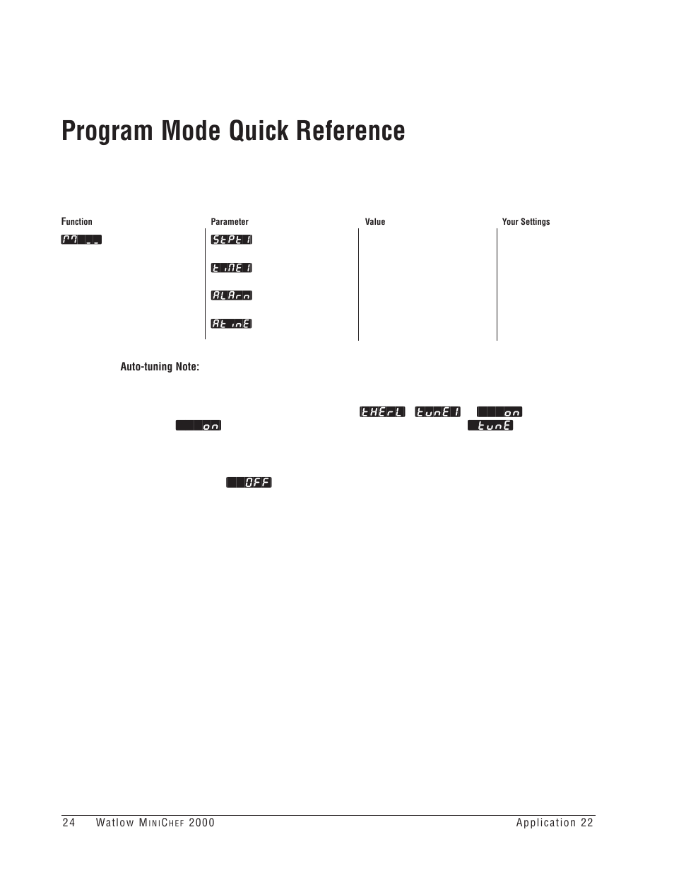 Program mode quick reference | Watlow MINICHEF 2000 Griddle Applications User Manual | Page 25 / 46