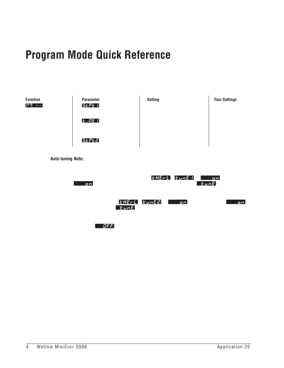 Program mode quick reference | Watlow MINICHEF 2000 Griddle Applications User Manual | Page 5 / 46