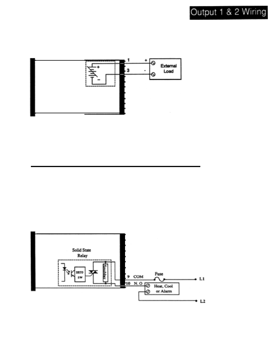 5vdc, output 1 wiring, S.s. relay, output 2 wiring, Output 2 option “b”, solid state relay model# 98_a | Watlow Electric Micro-Based Autotuning Control SERIES 980/985 User Manual | Page 19 / 47
