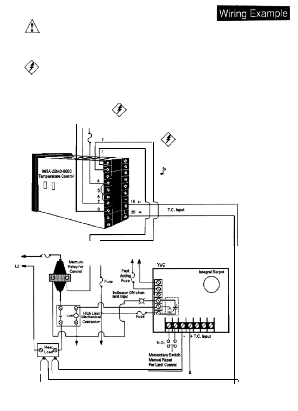 System wiring example, Dc output, output 2 wiring, 6a mechanical relay, output 2 wiring | Watlow Electric Micro-Based Autotuning Control SERIES 980/985 User Manual | Page 21 / 47