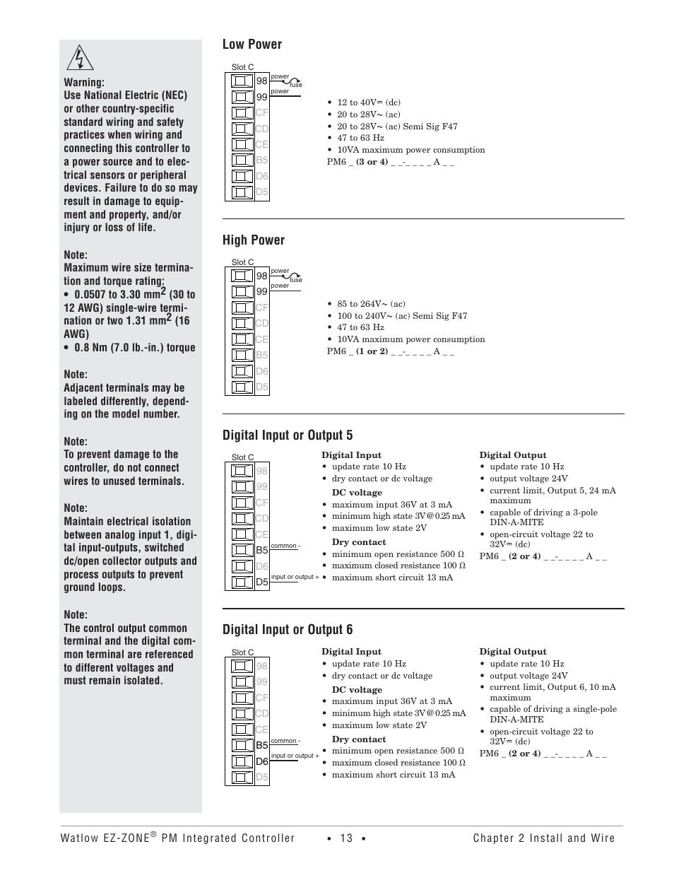 Low power, High power, Digital input or output 5 | Digital input or output 6 | Watlow Electric Integrated Controller User Manual Rev C EZ-ZONE PM User Manual | Page 15 / 80